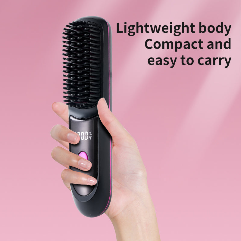Wireless straight hair comb with charging holder