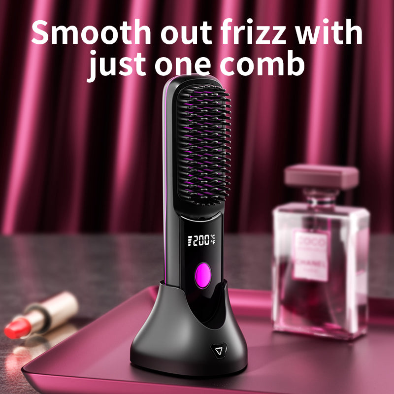 Wireless straight hair comb with charging holder
