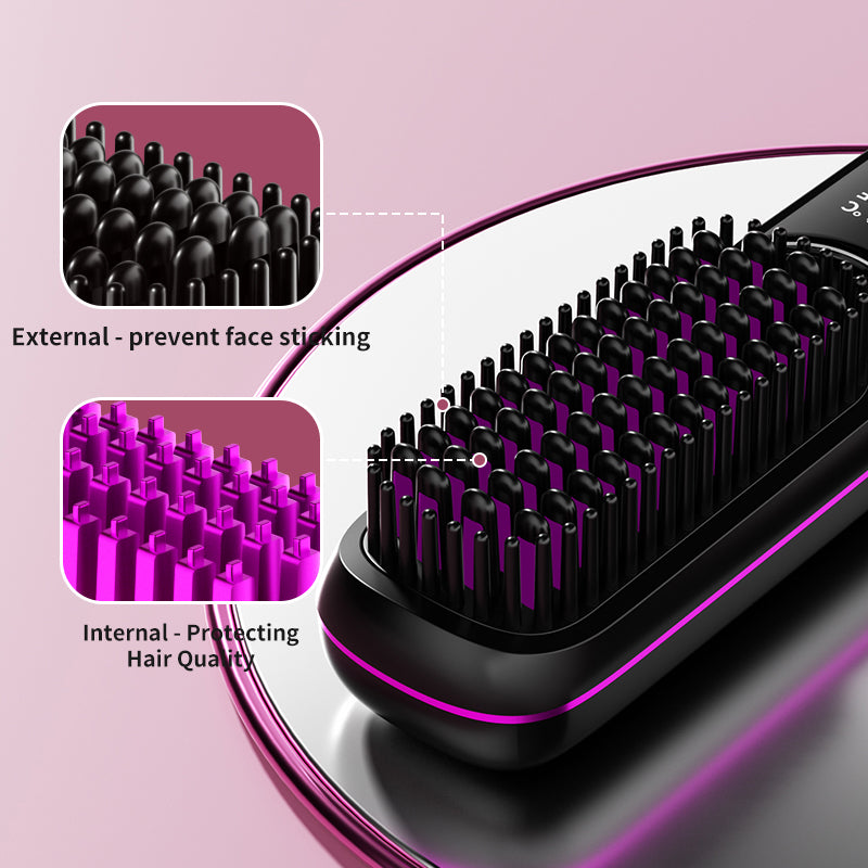Wireless straight hair comb with charging holder