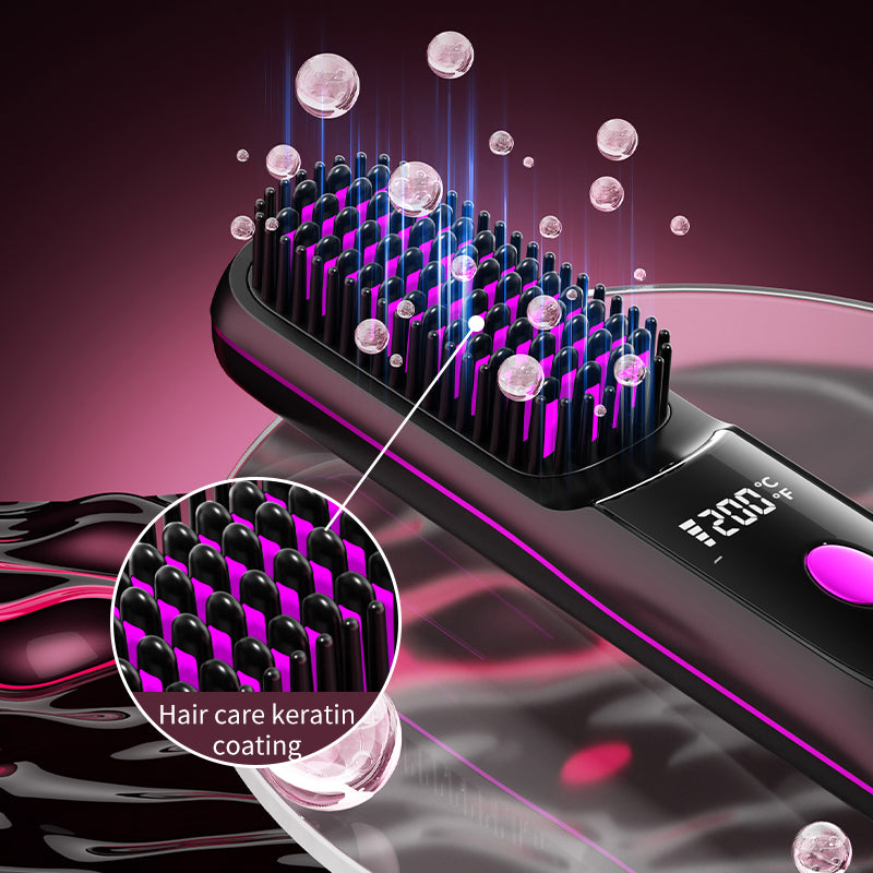 Wireless straight hair comb with charging holder
