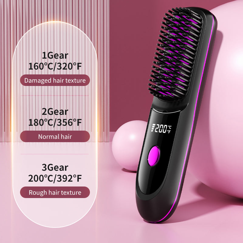Wireless straight hair comb with charging holder