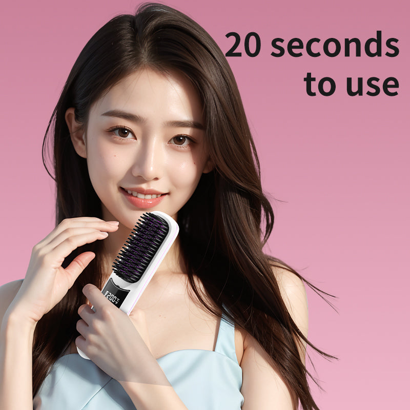 Wireless straight hair comb with charging holder