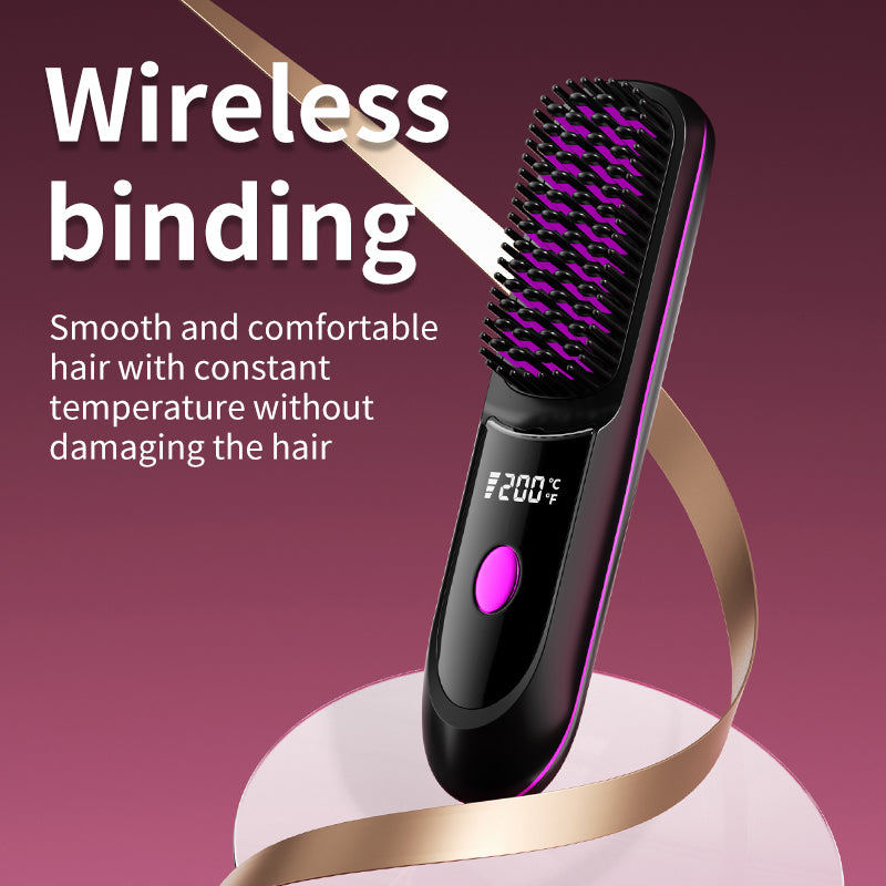 Wireless straight hair comb with charging holder