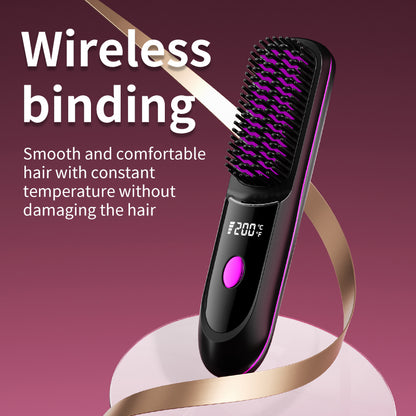 Wireless straight hair comb with charging holder