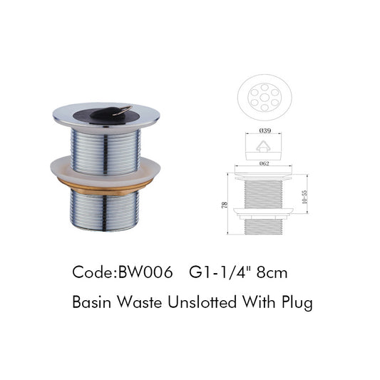 Basin Waste Brass Unsoltted with Plug