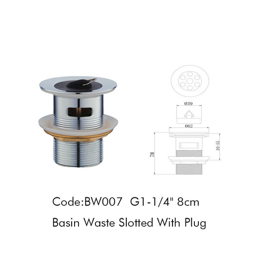 Basin Waste Brass Unsoltted with Plug