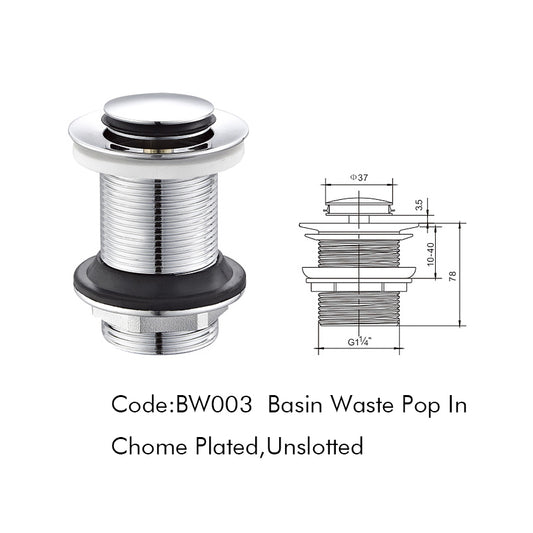 Basin Waste Pop In Unslotted