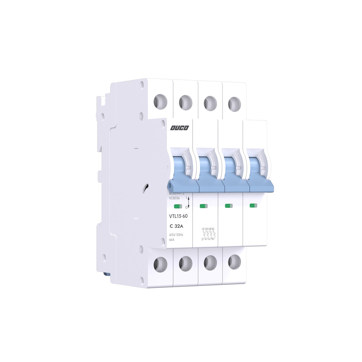 Dual Mount 13mm MCBs 63A 1P/2P/3P/4P（C curve）