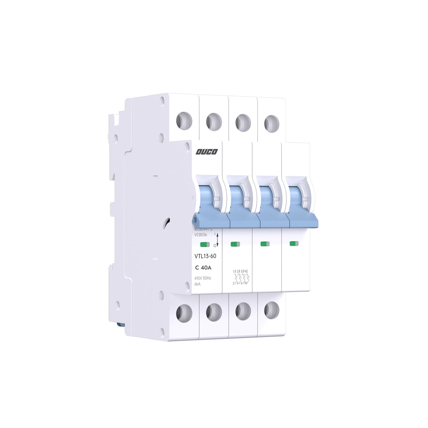 Dual Mount 13mm MCBs 63A 1P/2P/3P/4P（C curve）